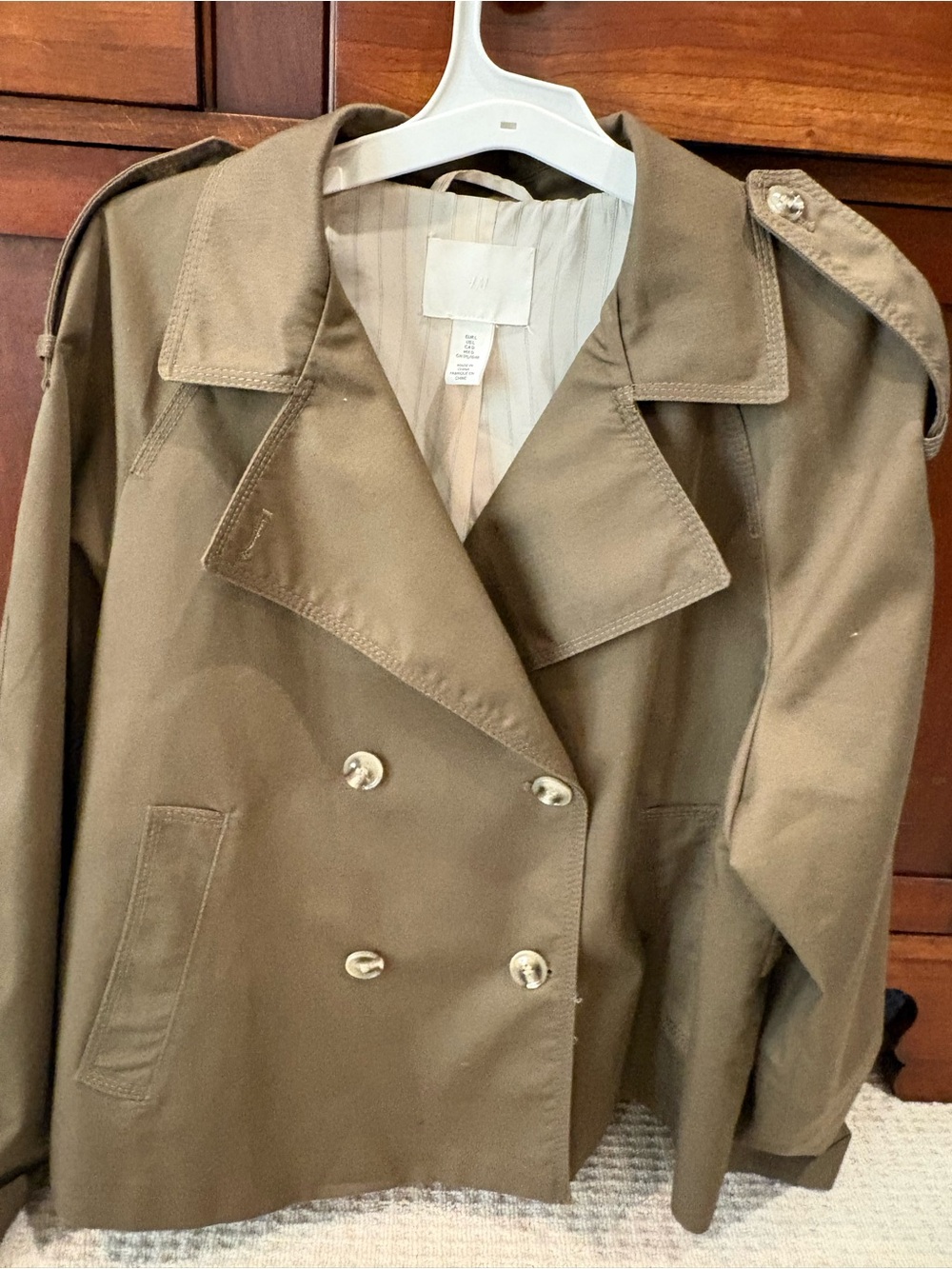H&M Taupe Double-Breasted Trench Jacket size Large